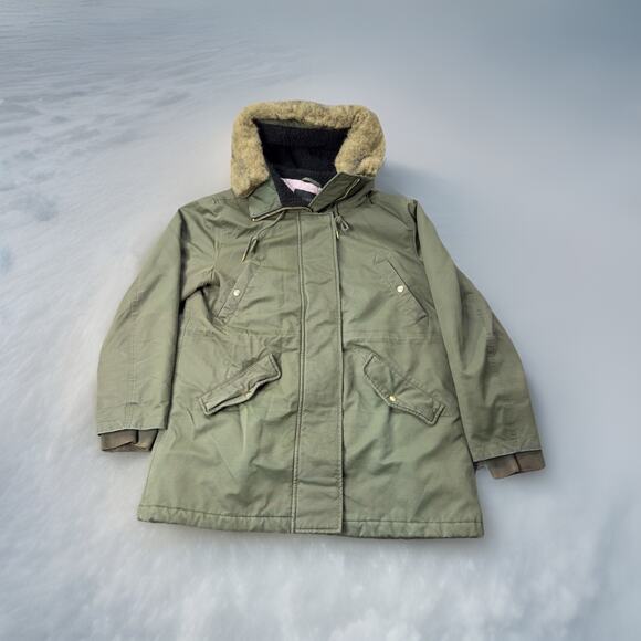 J. Crew Jackets & Blazers - JCrew Perfect Winter Parka Olive Quilted Lined Faux Fur Hood Coat Womens *L